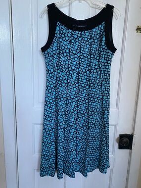 Perceptions Teal and Black Geometric Print Dress Size 14